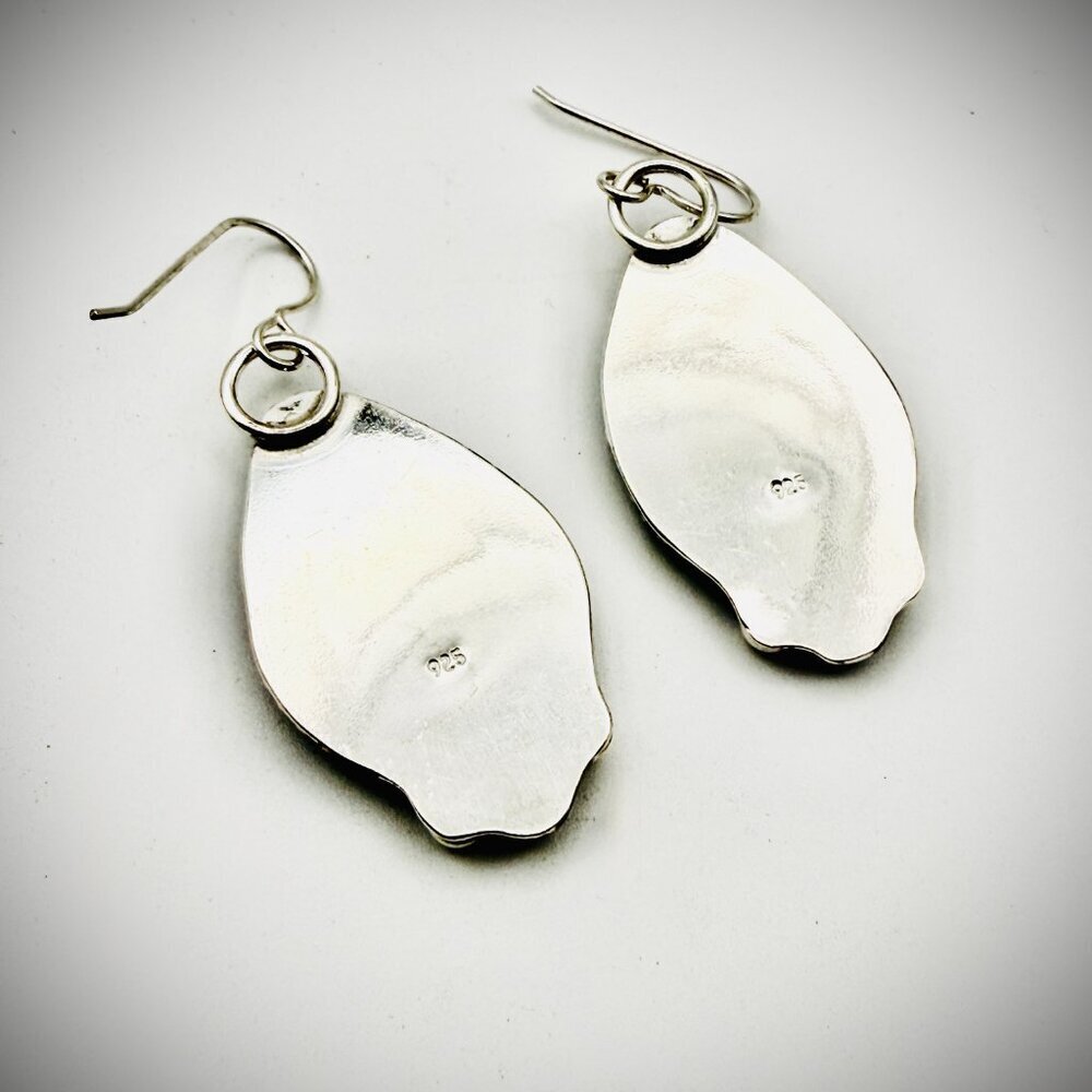 Sterling Silver Turquoise Teardrop Dangle Earrings 925 Artisan Made - Picture 4 of 4